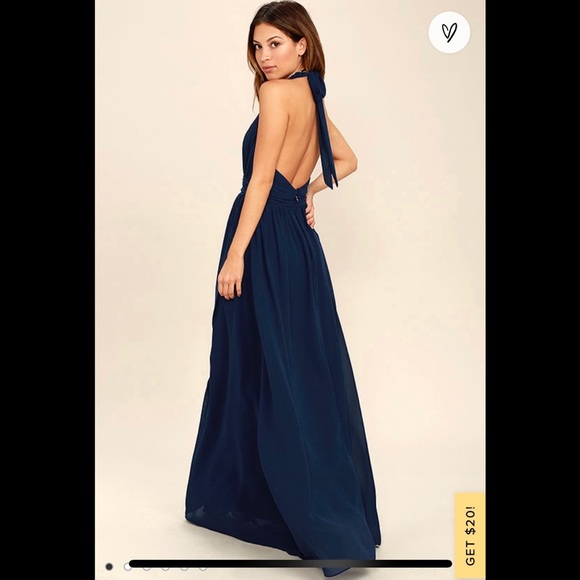 RARE Lulu's Stop and Stare Navy Blue Halter Maxi Dress - Picture 2 of 8